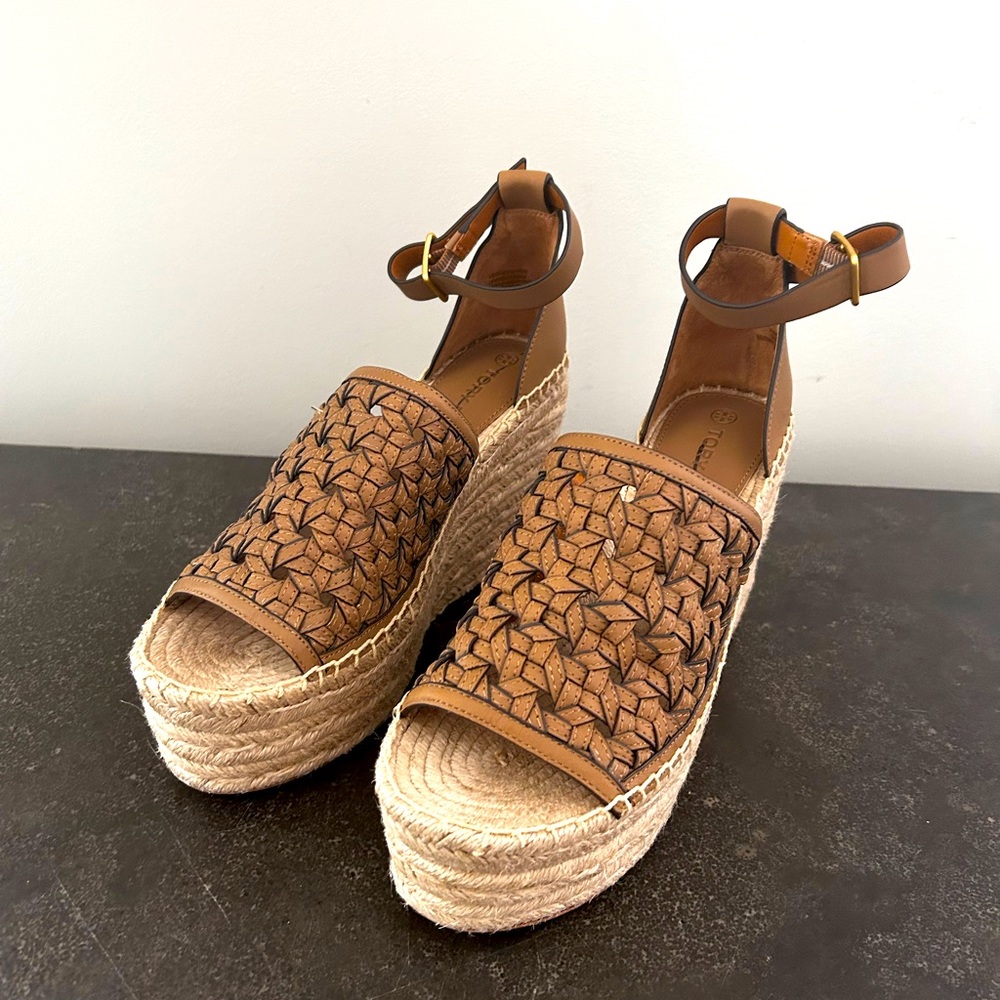 Tory Burch Basketweave Espadrille Wedges